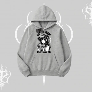 Kapşonlu Sweatshirt Do You Want Play With Me Anime Kız Baskılı