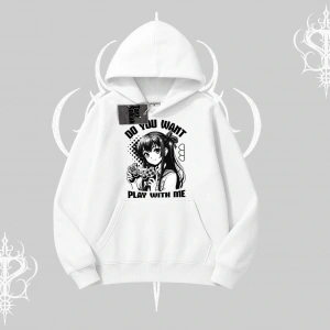 Kapşonlu Sweatshirt Do You Want Play With Me Anime Kız Baskılı