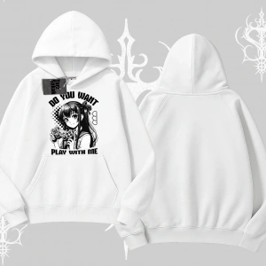 Kapşonlu Sweatshirt Do You Want Play With Me Anime Kız Baskılı