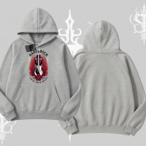 Kapşonlu Sweatshirt Hard Rock Winged Guitar Rebellion