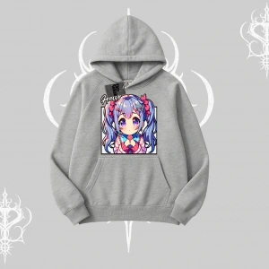Kapşonlu Sweatshirt Hello Anime Kız Sevimli Karakter Baskılı