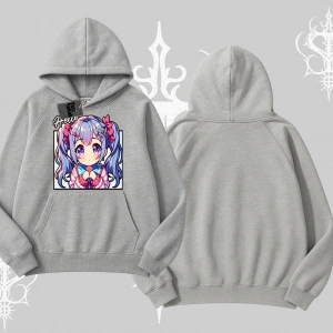 Kapşonlu Sweatshirt Hello Anime Kız Sevimli Karakter Baskılı
