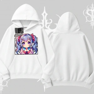 Kapşonlu Sweatshirt Hello Anime Kız Sevimli Karakter Baskılı