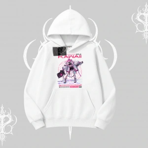 Kapşonlu Sweatshirt Kawaii Cyberpunk Kız Japon Stil Baskı