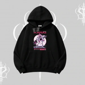 Kapşonlu Sweatshirt Kawaii Cyberpunk Kız Japon Stil Baskı