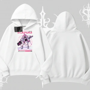 Kapşonlu Sweatshirt Kawaii Cyberpunk Kız Japon Stil Baskı