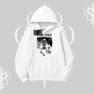 Kapşonlu Sweatshirt Punk Rock Chaos Skeleton Riot