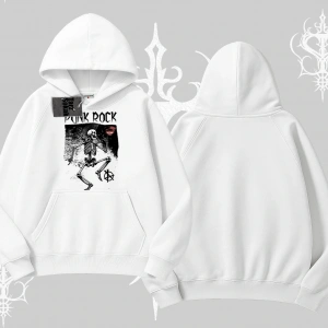 Kapşonlu Sweatshirt Punk Rock Chaos Skeleton Riot