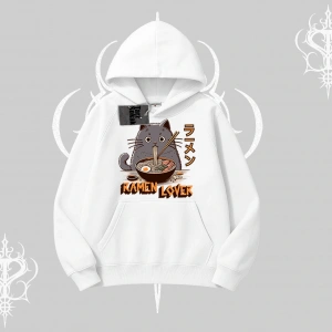 Kapşonlu Sweatshirt Ramen Lover Kedi Anime Baskılı