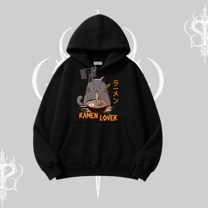 Kapşonlu Sweatshirt Ramen Lover Kedi Anime Baskılı