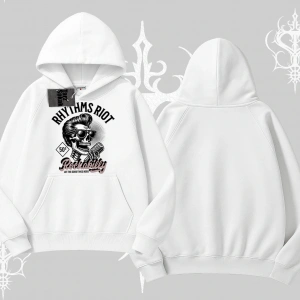 Kapşonlu Sweatshirt Rhythms Riot Vintage Rockabilly Skull Street Aesthetic