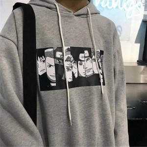 Kapüşonlu Naruto Anime Sweatshirt Gri