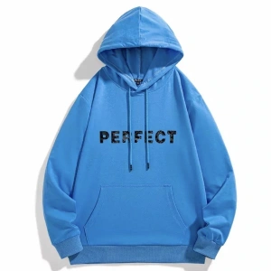 Kapüşonlu Perfect Baskılı %100 Pamuk Süper Oversize Tam Kışlık Kadın Sweatshırt LDY MAVİRENK