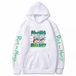 Kapüşonlu Rıck And Morty Göğüs Baskılı Oversize Yeni Stil Erkek Hoodıe-sweatshırt Beyaz
