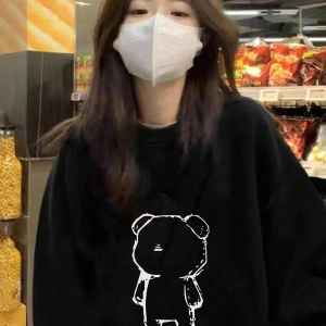 Karikatür Ayı Desenli Damla Sweat Beyaz