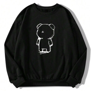 Karikatür Ayı Desenli Damla Sweat Beyaz