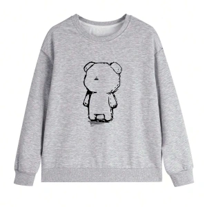 Karikatür Ayı Desenli Damla Sweat Beyaz