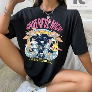 Karikatür Ayı ve Mektup Baskı Bol Kesim Kadın Tişört