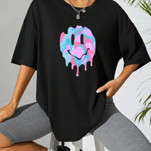 Karikatür Grafik Damla Omuz Tişörtü