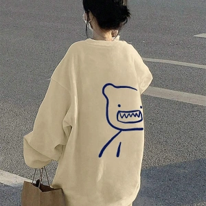 Karikatür Grafik Düşük Omuz Büyük Boy Sweat Bej