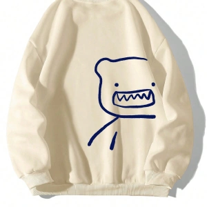 Karikatür Grafik Düşük Omuz Büyük Boy Sweat Bej