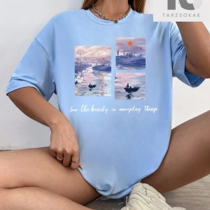 Karikatür Grafik Düşük Omuz Büyük Boy Tişört