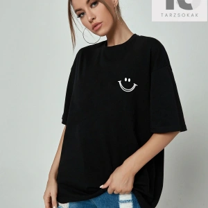 Karikatür Grafik Düşük Omuz Büyük Boy Tişört