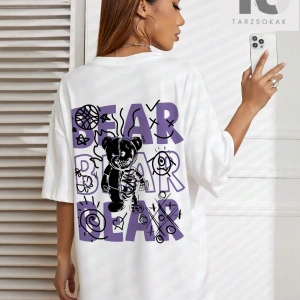 Karikatür & Harf Grafik Düşük Omuz Oversize Tişört
