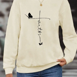 Karikatür & Harf Grafikli Damla Omuzlu Kazak Bej