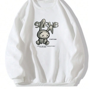 Karikatür & Slogan Grafikli Düşük Omuz Oversize Sweat Beyaz