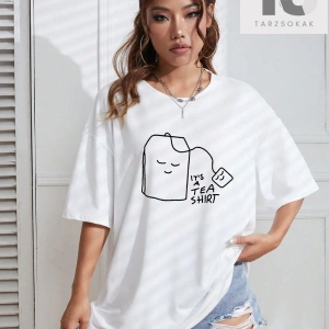 Karikatür & Slogan Grafikli Düşük Omuzlu Oversize Tişört