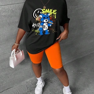 Karikatür ve Grafik tasarım Oversize T-shirt Cartoon/Letter serisi kod123