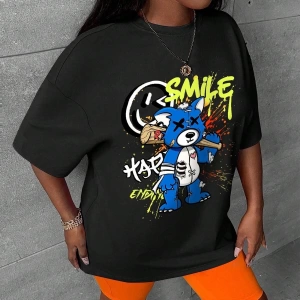 Karikatür ve Grafik tasarım Oversize T-shirt Cartoon/Letter serisi kod123