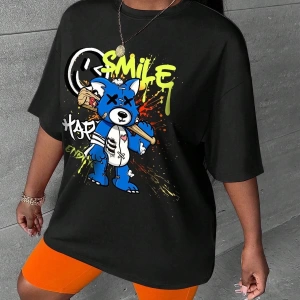Karikatür ve Grafik tasarım Oversize T-shirt Cartoon/Letter serisi kod123