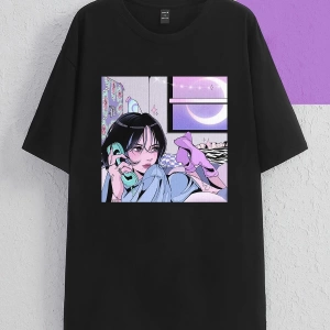 Karikatür ve Grafik tasarım Oversize T-shirt Cartoon/Letter serisi kod402