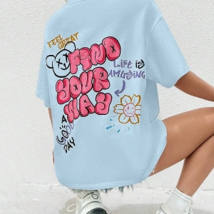 Karikatür ve Grafik tasarım Oversize T-shirt Cartoon/Letter serisi kod441