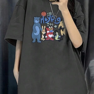 Karikatür ve Grafik tasarım Oversize T-shirt Cartoon/Letter serisi kod487
