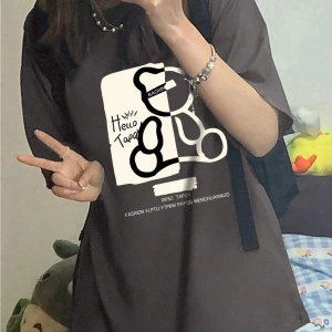 Karikatür ve Grafik tasarım Oversize T-shirt Cartoon/Letter serisi kod585