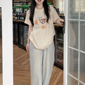 Karikatür ve Grafik tasarım Oversize T-shirt Cartoon/Letter serisi kod647