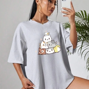 Karikatür ve Grafik tasarım Oversize T-shirt Cartoon/Letter serisi kod682