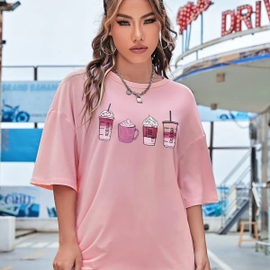 Karikatür ve Grafik tasarım Oversize T-shirt Cartoon/Letter serisi kod69