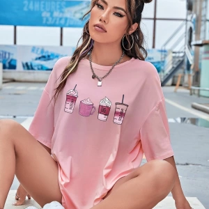 Karikatür ve Grafik tasarım Oversize T-shirt Cartoon/Letter serisi kod69