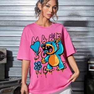 Karikatür ve Grafik tasarım Oversize T-shirt Cartoon/Letter serisi kod719