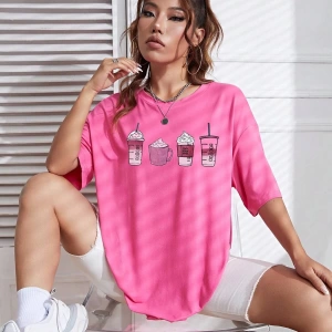 Karikatür ve Grafik tasarım Oversize T-shirt Cartoon/Letter serisi kod75