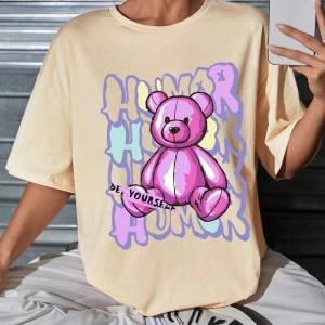 Karikatür ve Grafik tasarım Oversize T-shirt Cartoon/Letter serisi kod764