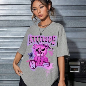 Karikatür ve Grafik tasarım Oversize T-shirt Cartoon/Letter serisi kod765