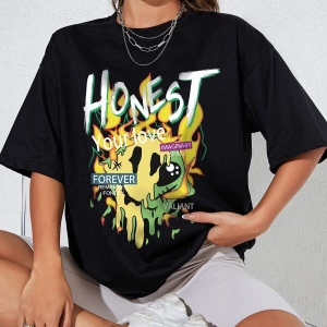 Karikatür ve Grafik tasarım Oversize T-shirt Cartoon/Letter serisi kod801