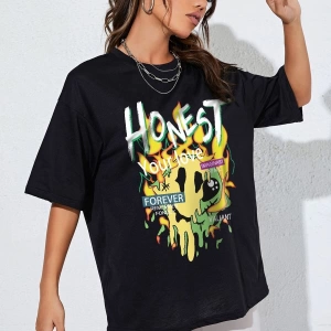 Karikatür ve Grafik tasarım Oversize T-shirt Cartoon/Letter serisi kod801