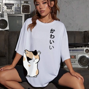 Karikatür ve Grafik tasarım Oversize T-shirt Cartoon/Letter serisi kod807