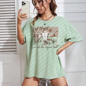Karikatür ve Grafik tasarım Oversize T-shirt Cartoon/Letter serisi kod811